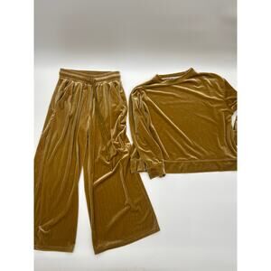 See and Be Seen Velour Lounge Set Women’s Size  S Gold Wide Leg Pants Cozy